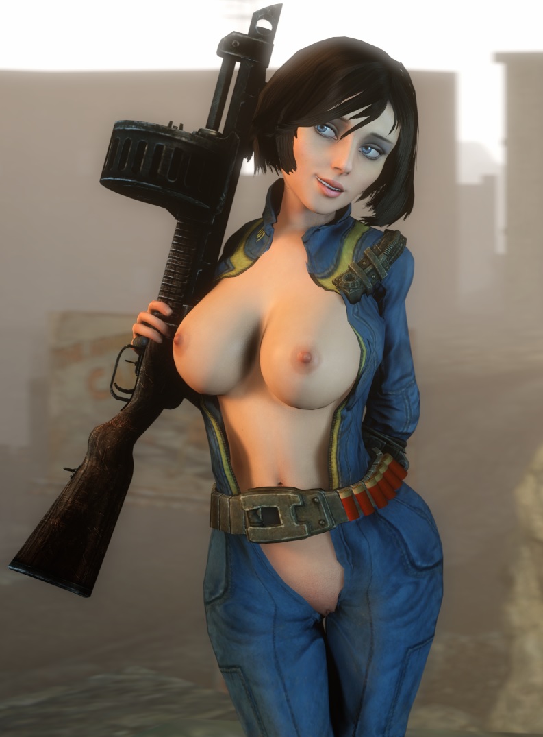 3d belt big_breasts bioshock bioshock_infinite blue_eyes bodysuit breasts breasts_out busty casual cleavage clothing computer deep_cleavage electronics elizabeth_comstock fallout female female_focus female_only firearm flashing flashing_breasts flashing_pussy gun hourglass_figure human jumpsuit lordaardvark pale_skin pinup pinup_pose pip-boy pussy shaved_pussy short_hair shotgun standing tagme unzipped unzipped_bodysuit vagina vault_101 vault_suit weapon wide_hips wristwear