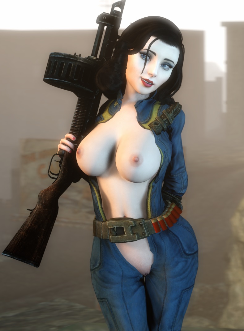 3d belt big_breasts bioshock bioshock_infinite black_hair blue_eyes bodysuit breasts breasts_out busty casual cleavage clothing computer deep_cleavage electronics elizabeth_comstock fallout female female_focus female_only firearm flashing flashing_breasts flashing_pussy gun hourglass_figure human jumpsuit lipstick long_hair lordaardvark makeup pale-skinned_female pale_skin pinup pinup_pose pip-boy pussy shaved_pussy shotgun standing tagme unzipped unzipped_bodysuit vagina vault_101 vault_suit weapon wide_hips wristwear