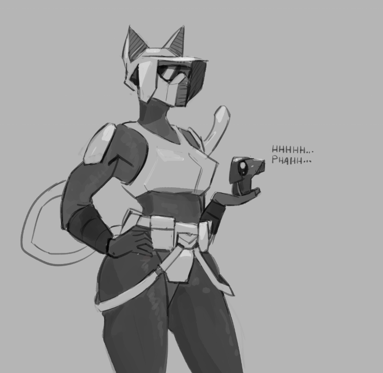 2023 black_and_white cat_ears_helmet cat_tail codpiece crowsputin gray_background hand_on_hip hand_on_own_hip hourglass_figure lucasfilm medium_breasts pauldrons safe_for_work scout_trooper sfw star_wars