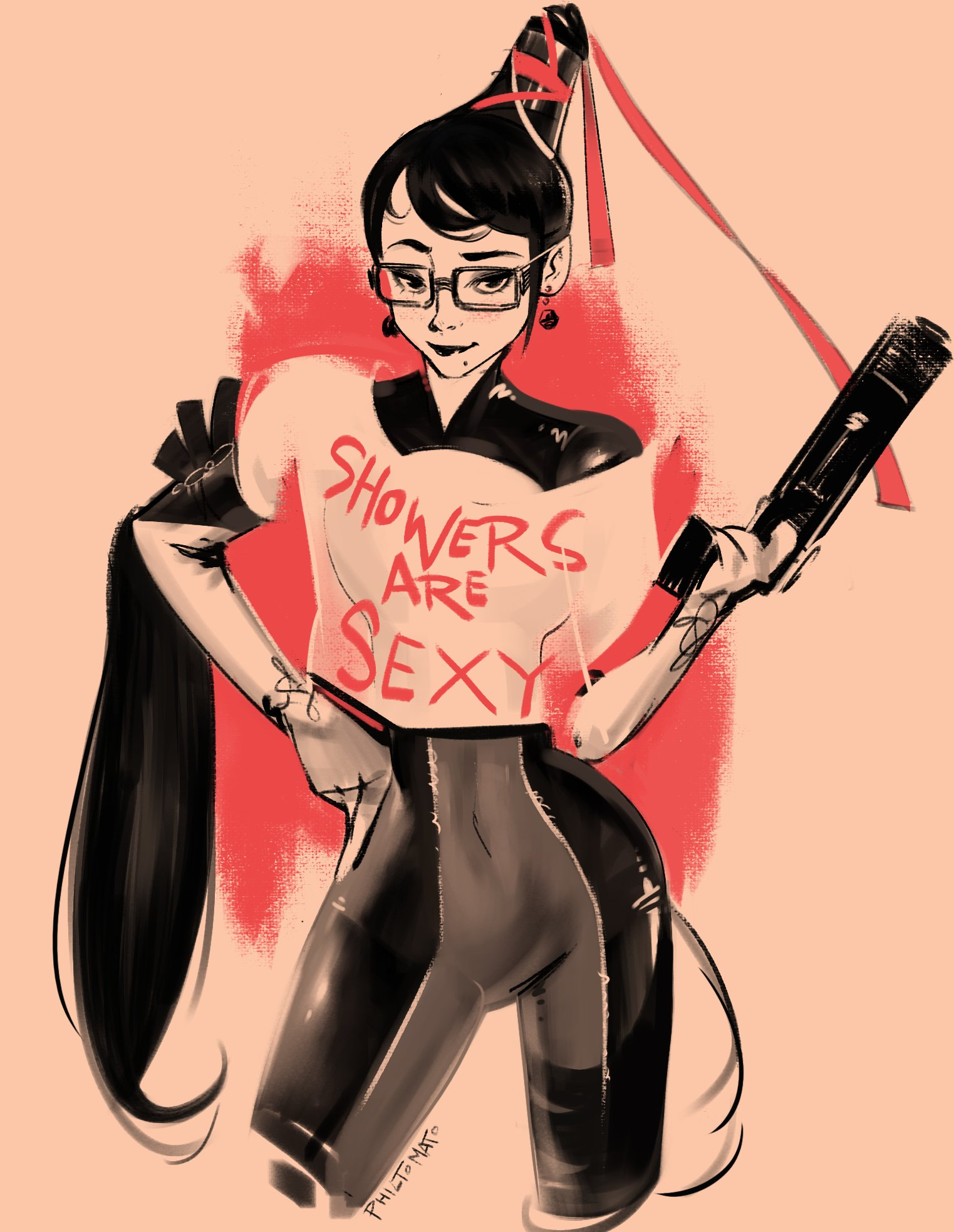 1girls, bayonetta, bayonetta (character), female, female only, fully clothed, philtomato, solo, tagme