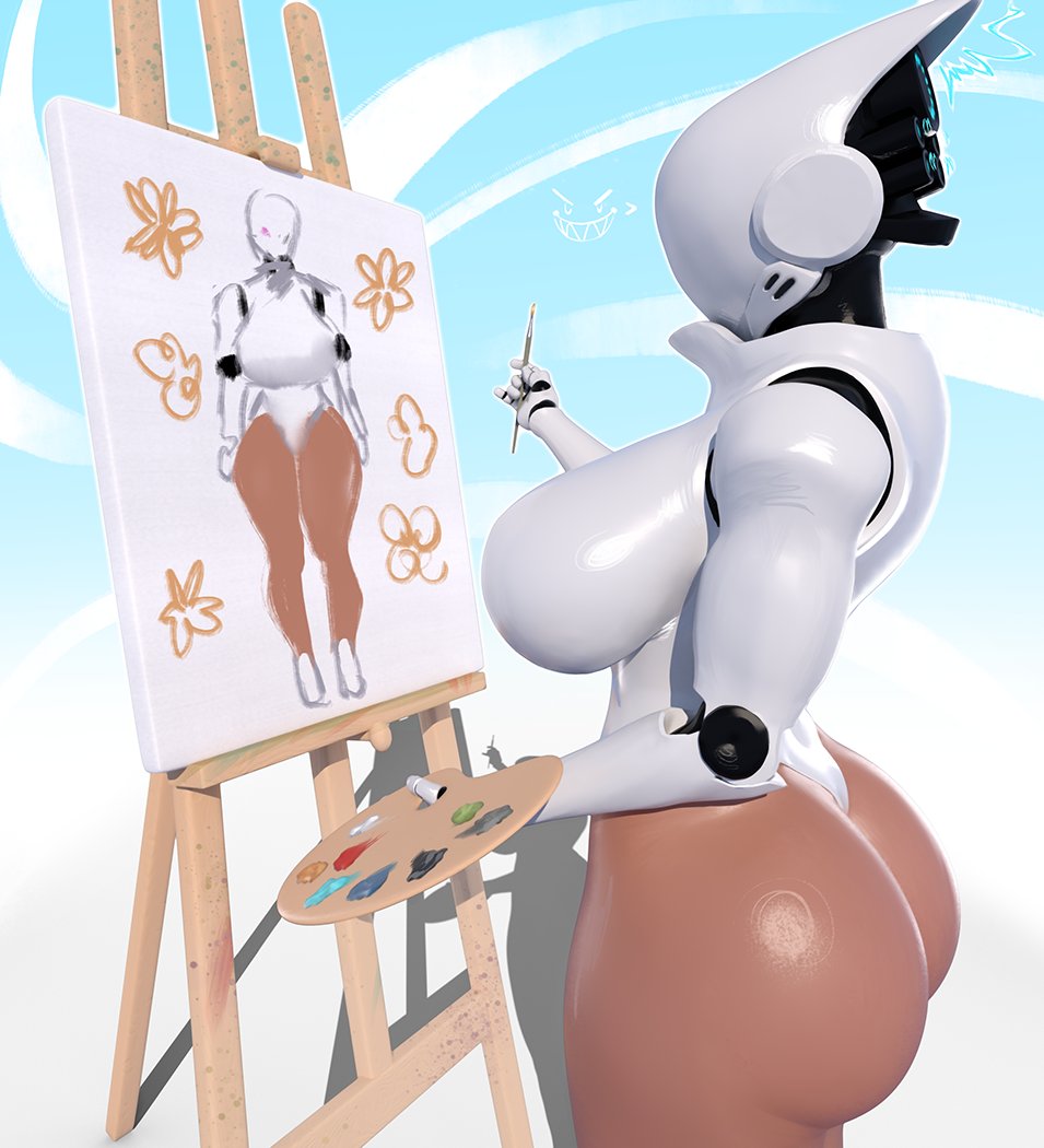 1girls ass breasts canvas dark-skinned_female dark_skin female female_only haydee haydee_(game) huge_ass huge_breasts painting popogori robot robot_girl solo