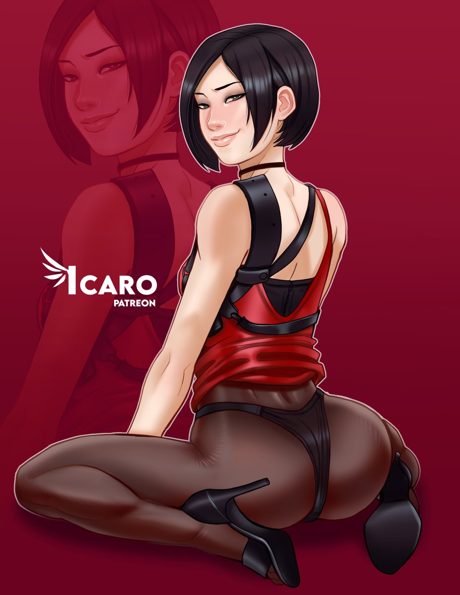 1girls ada_wong ada_wong_(adriana) andava asian ass biohazard black_hair bob_cut brown_eyes butt capcom dat_ass eyeliner eyeshadow female female_only green_eyes heels high_heels icaroart kneeling looking_at_viewer looking_back looking_back_at_viewer medium_hair narrowed_eyes open_toe_shoes pale-skinned_female panties panties_under_pantyhose pantyhose petite presenting_ass red_background red_dress resident_evil resident_evil_2 resident_evil_2_remake seductive_eyes seductive_look seductive_smile shoes short_hair skinny slim smiling smiling_at_viewer solo