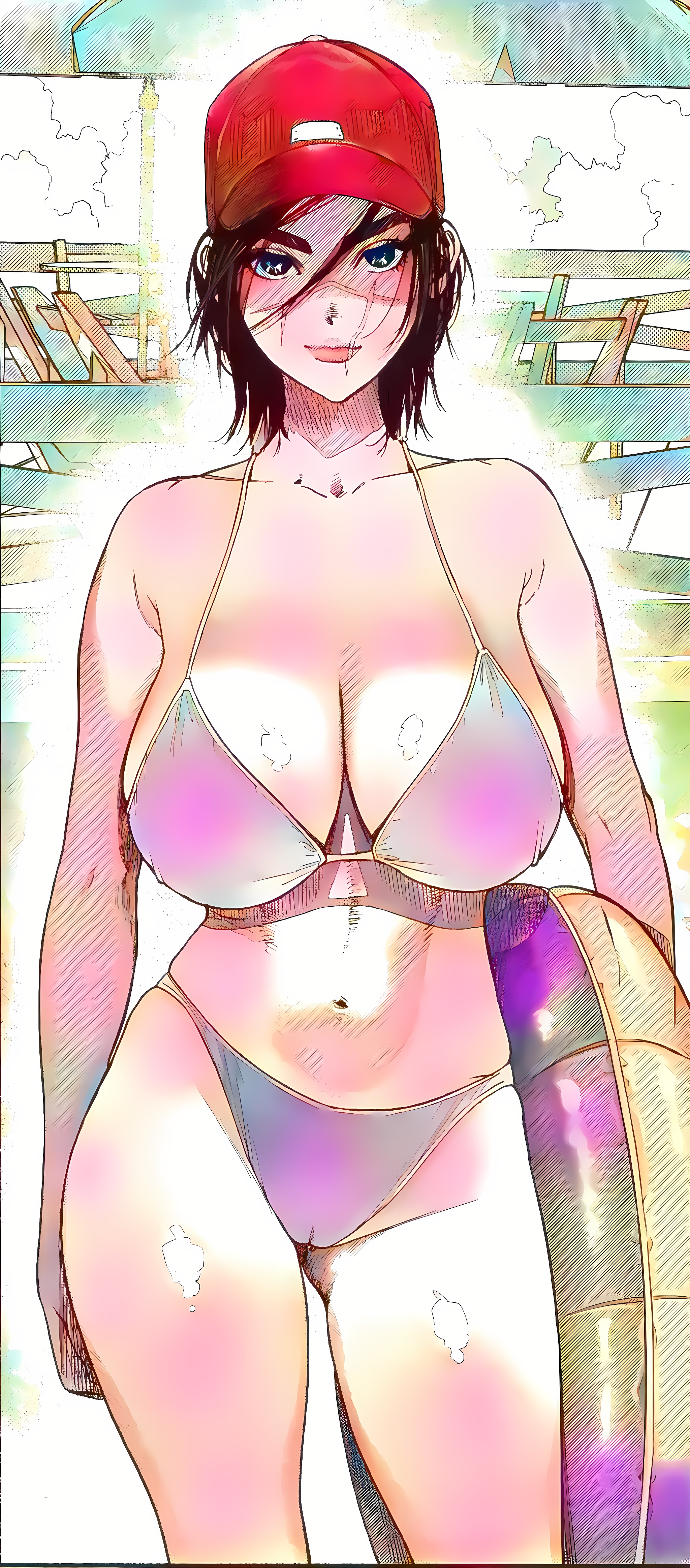 big breasts, bikini, breasts, cap, collarbone, female, female only, genderswap (mtf), golden kamuy, hat, kimidake, large breasts, non nude, rule 63, scar, solo, sugimoto saichi, tagme, voluptuous