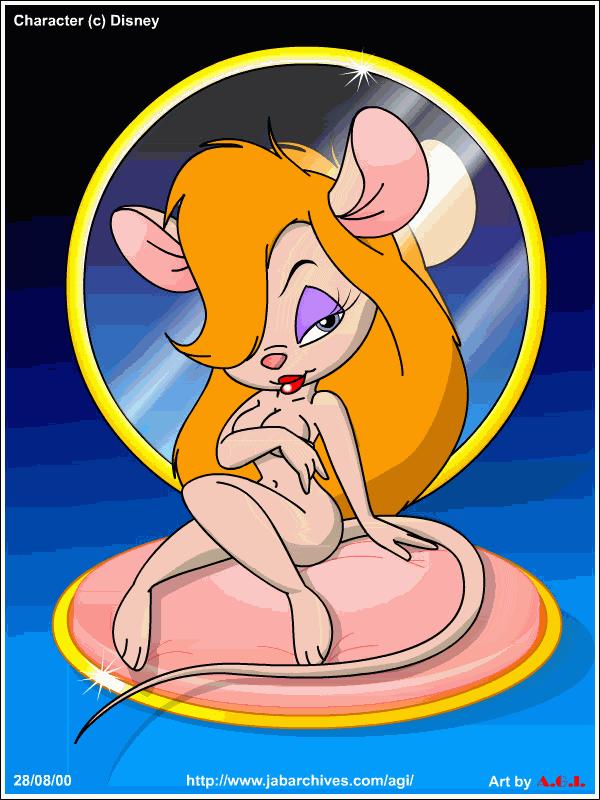 a.g.i. anthro breasts chip_'n_dale_rescue_rangers covering_breasts disney female female_only front_view gadget_hackwrench mirror mouse nude orange_hair sitting solo toony