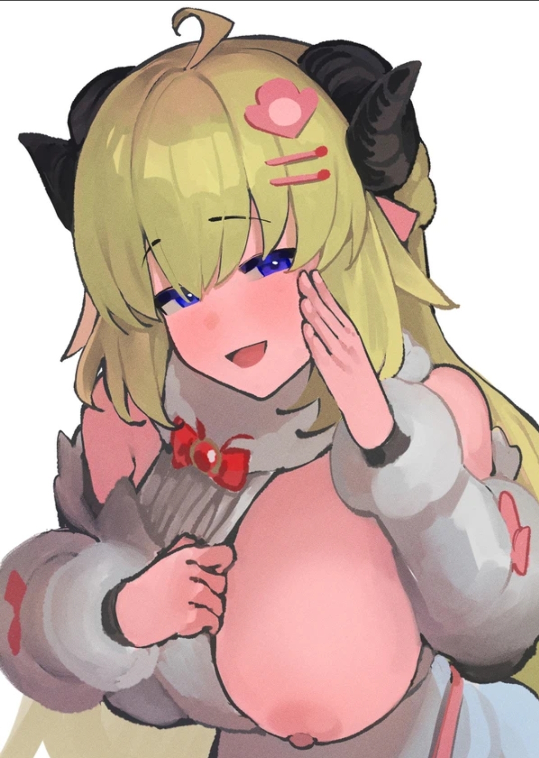 breasts, dismassd, female, flashing, flashing breasts, hololive, huge breasts, massive breasts, one breast out, showing breasts, tsunomaki watame, virtual youtuber, whispering
