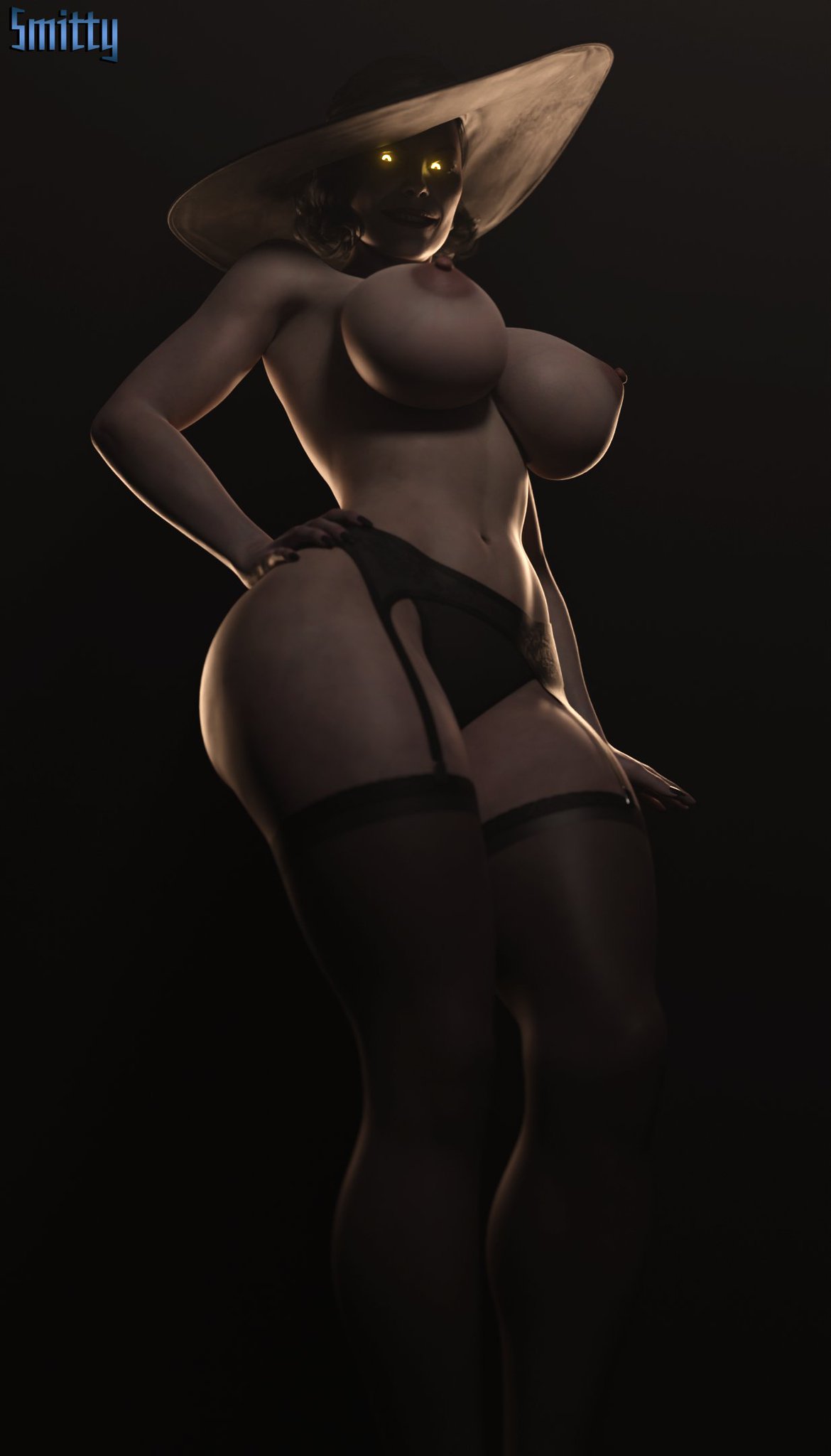 1girls, 3d, alcina dimitrescu, ass, big ass, big breasts, biohazard, bottom heavy, breasts, busty, capcom, curvaceous, curvy, curvy figure, dark hair, digital media (artwork), eyebrows, eyelashes, eyes, female, female focus, garter belt, garter straps, giantess, gigantic breasts, hips, hourglass figure, huge breasts, humanoid, large ass, large breasts, large female, light skin, light-skinned female, lips, mature, mature female, milf, mini giantess, mutant, no bra, pale skin, pale-skinned female, resident evil, resident evil 8: village, smitty34, tall female, thick, thick hips, thick legs, thick thighs, thighhighs, thighs, top heavy, upper body, vampire, villain, villainess, voluptuous, white body, white skin, wide hips