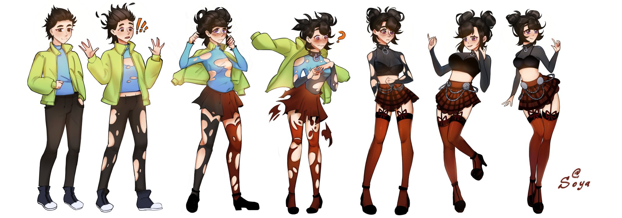 ass, ass expansion, breast expansion, breast growth, breast growth (enlargement), breasts, choker, female, gender transformation, genderswap, genderswap (mtf), goth, gothification, gothified, hair color change, hair growth, high heel boots, high heels, midriff, mtf transformation, rule 63, skirt, sun soya, thick thighs, thigh expansion, thighhighs, transformation, transformation sequence, wide hips