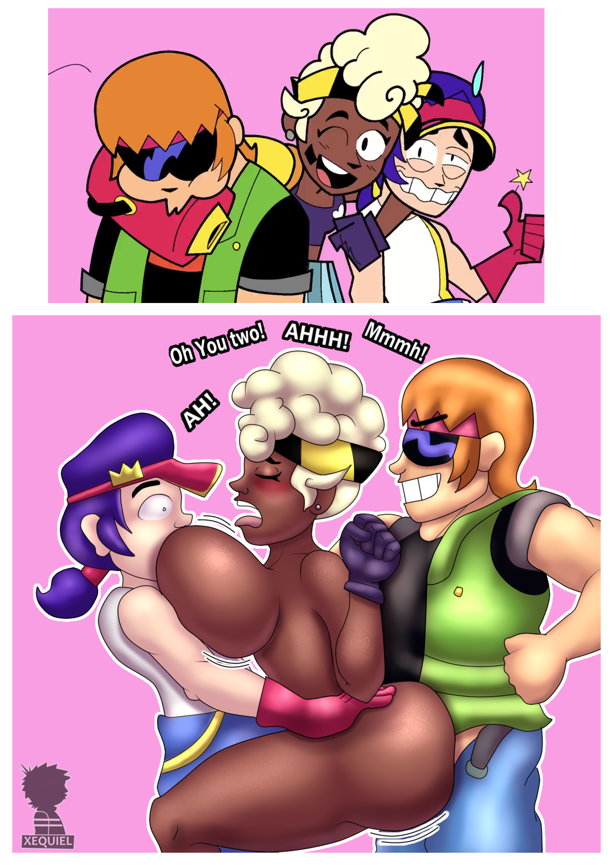 brawl stars, buster (brawl stars), fang (brawl stars), female, maisie (brawl stars), threesome, xequiel