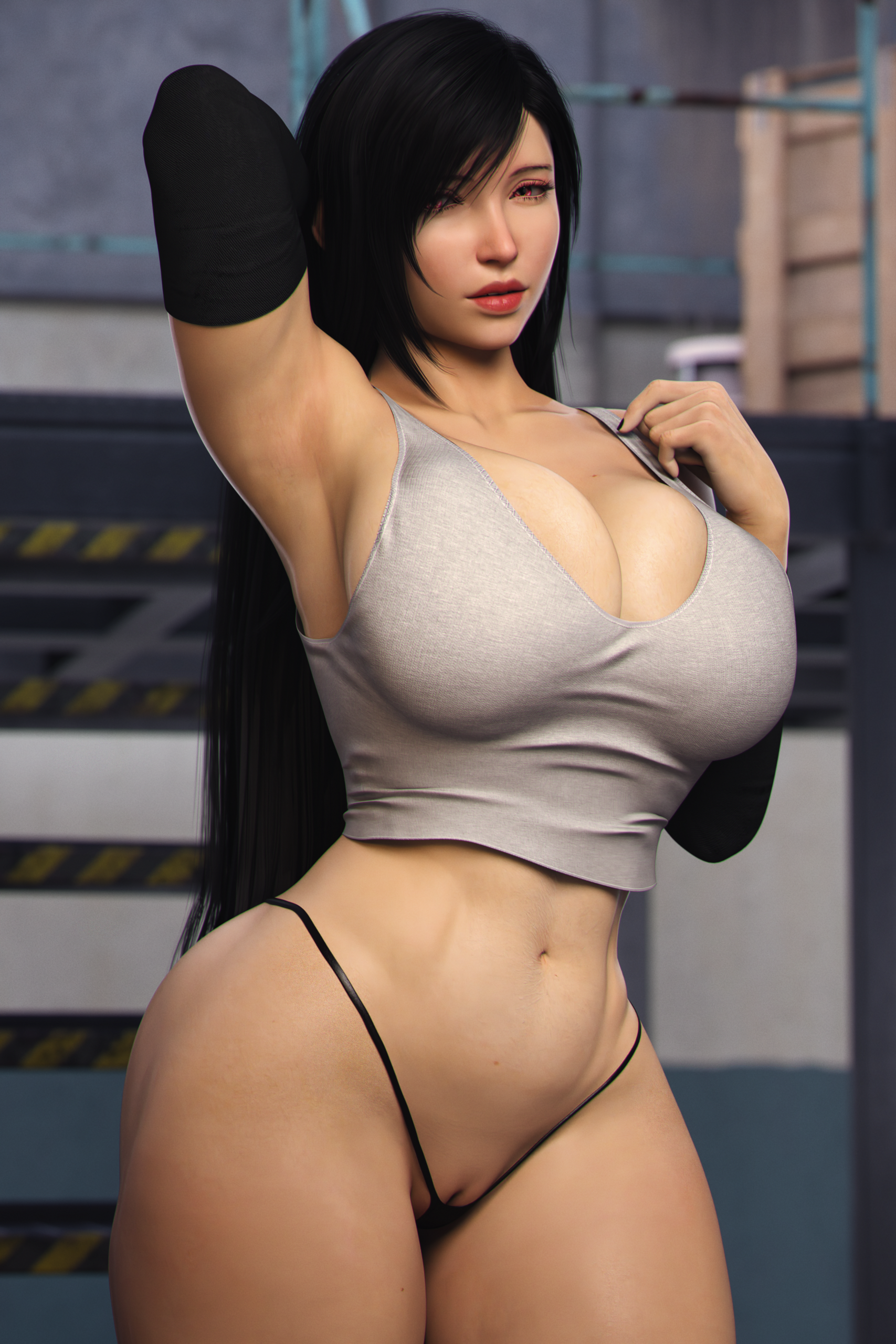 1girls, 3d, apone3d, female, female only, final fantasy, final fantasy vii, final fantasy vii remake, light skin, light-skinned female, solo, solo female, thong, tifa lockhart