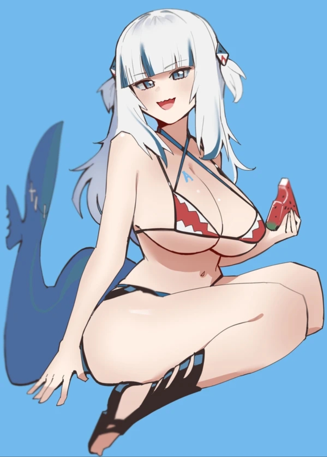 alternate breast size, bikini, blue eyes, breasts, dismassd, female, gawr gura, hololive, hololive english, hololive myth, huge breasts, virtual youtuber