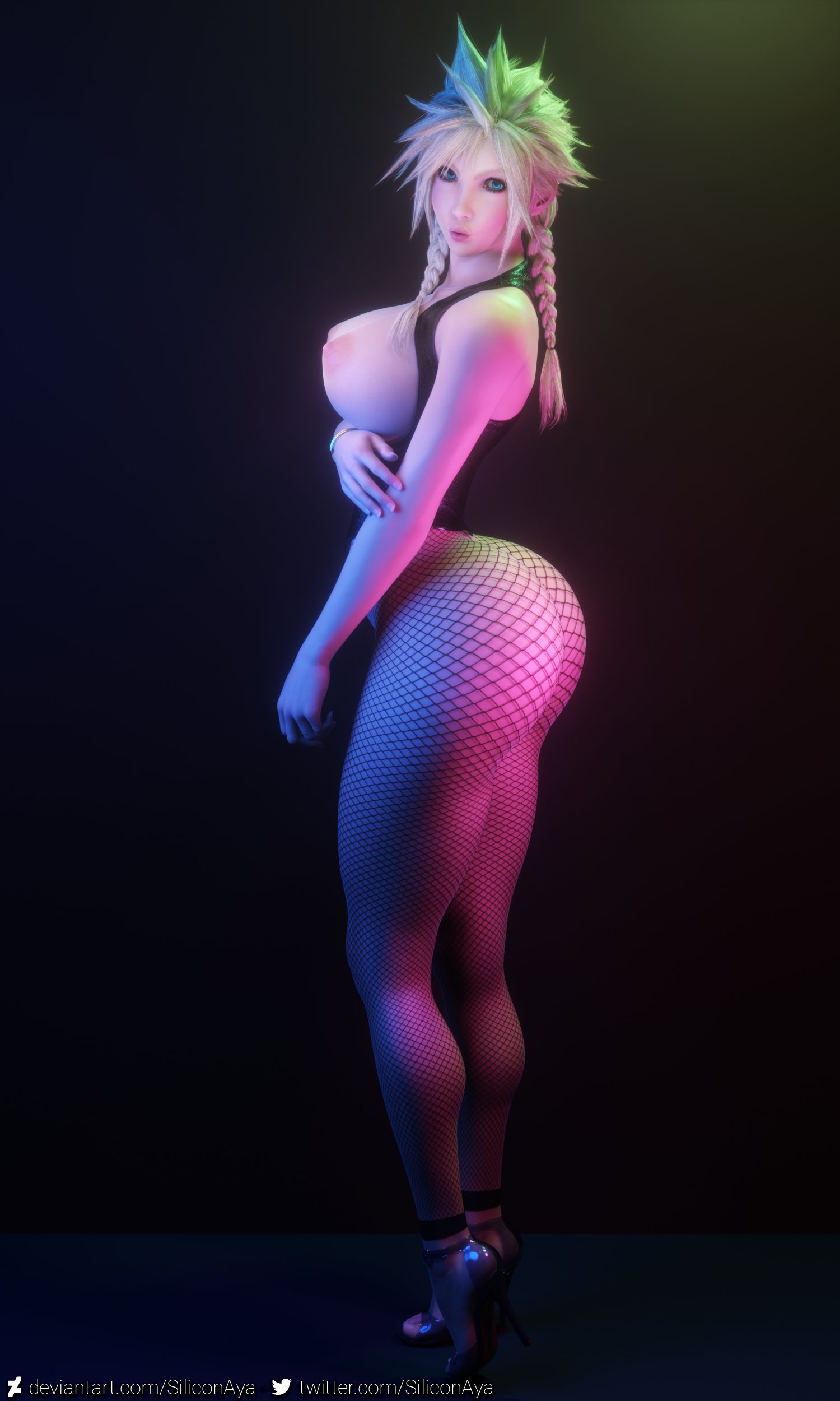 1girls, 3d, 3d (artwork), ass, big ass, big breasts, big butt, blonde hair, blue eyes, breasts, bubble butt, caked up, cheesecake, cloud strife, cloudette strife, female, female only, final fantasy, final fantasy vii, final fantasy vii remake, fishnet legwear, fishnet stockings, fishnets, genderswap, genderswap (mtf), high heels, large ass, large breasts, narrow waist, nipple bulge, pose, posing, rule 63, siliconaya, solo, thick, thick ass, thick hips, thick thighs, tight clothing, wide hips