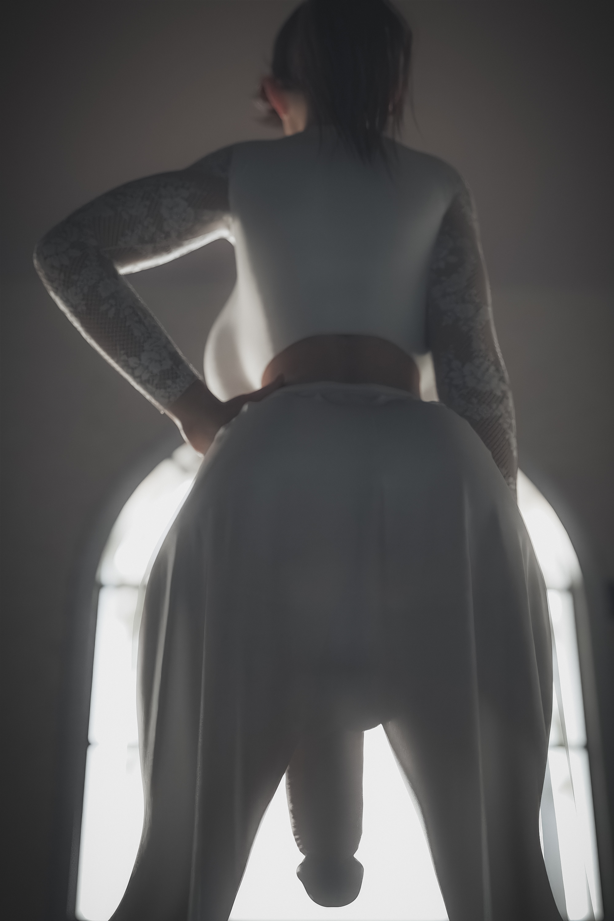 1futa, 3d, backboob, big breasts, big penis, breasts, clothed, final fantasy, final fantasy vii, final fantasy vii remake, flaccid, from behind, futa only, futanari, hi res, highres, hourglass figure, indoors, intersex, jessie rasberry, low-angle view, penis, penis under clothes, see-through, solo, standing, stevencarson, thick thighs, wide hips