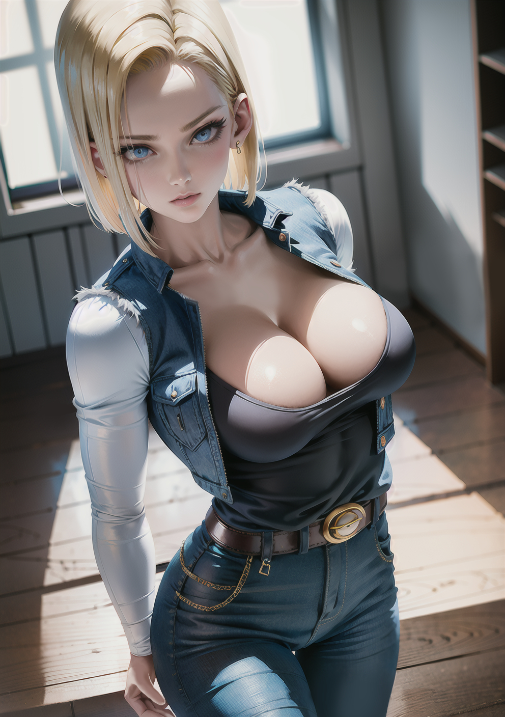 1girls, ai generated, android 18, blonde hair, breasts, curvy body, curvy female, curvy figure, dragon ball, dragon ball super, dragon ball z, female, female focus, female only, huge breasts, mature female, short hair, solo female, solo focus, stable diffusion, voluptuous, voluptuous female