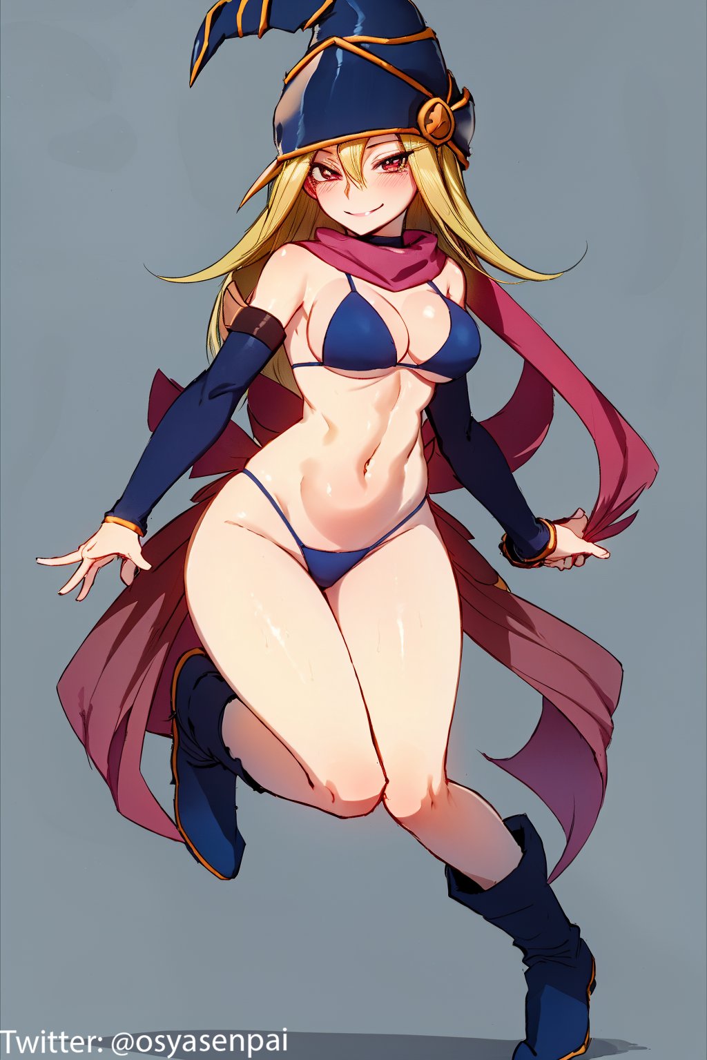 1girls ai_generated blonde_hair female female_only gagaga_girl hat looking_at_viewer medium_breasts osyasenpai red_eyes smile solo solo_female stable_diffusion thighs yu-gi-oh! yu-gi-oh!_zexal