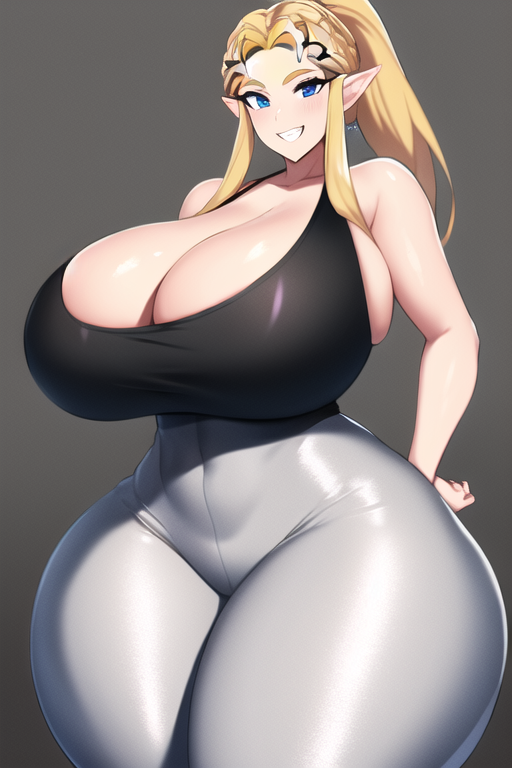 ai_generated black_tank_top blonde_hair blue_eyes cleavage curvaceous curvy curvy_figure gigantic_breasts grey_leggings huge_breasts huge_cleavage huge_hips leggins nai_diffusion ponytail princess_zelda seductive_smile shiny_clothes shiny_hair shiny_skin stable_diffusion tank_top the_legend_of_zelda thick_thighs thunder_thighs voluptuous wide_hips