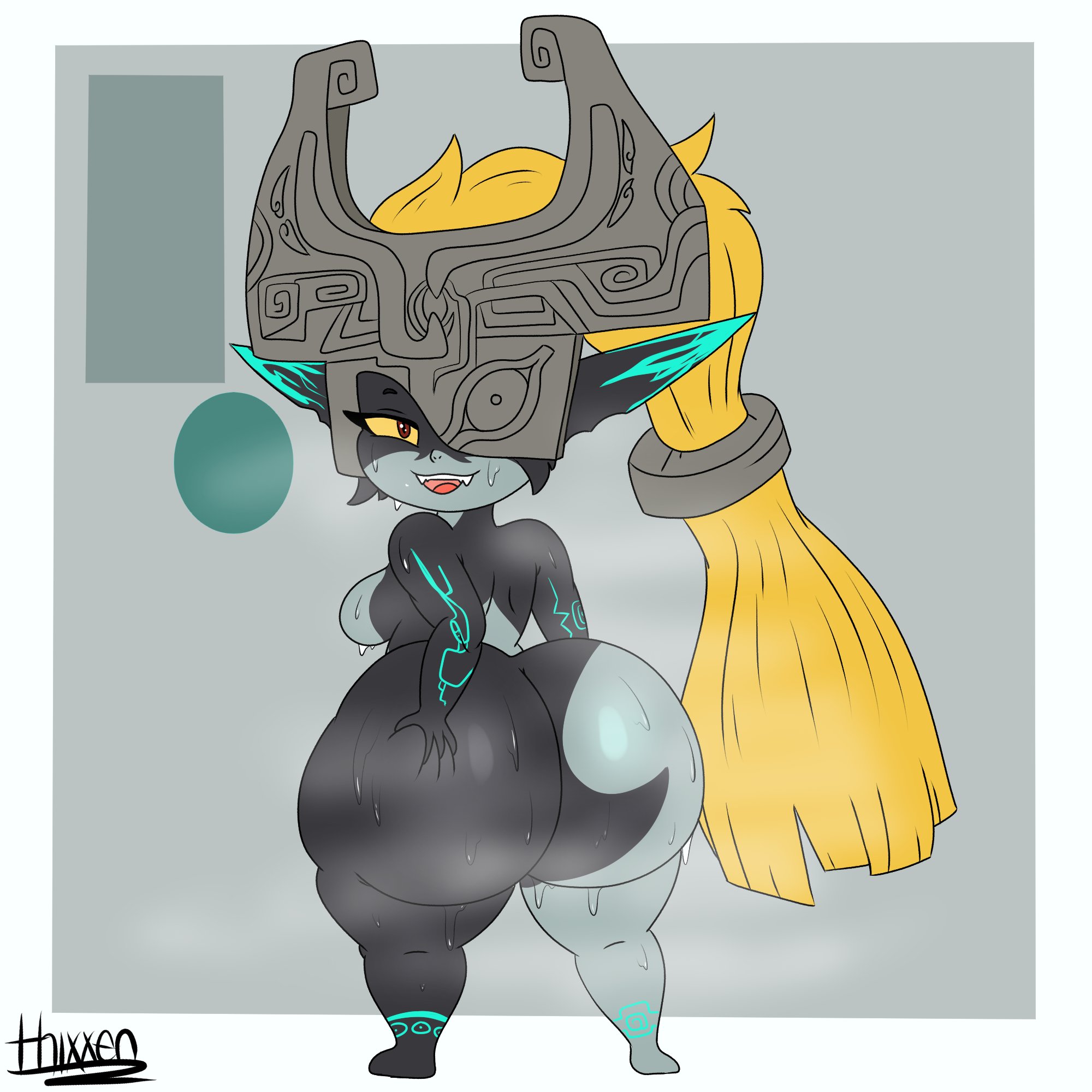 1girls, ass, barefoot, big ass, big breasts, breasts, bubble ass, bubble butt, completely nude, female, female only, full body, huge ass, imp, imp midna, looking at viewer, looking back, midna, naked, naked female, nude, nude female, open mouth, open smile, smile, solo, solo female, standing, sweat, the legend of zelda, thixxen, twilight princess