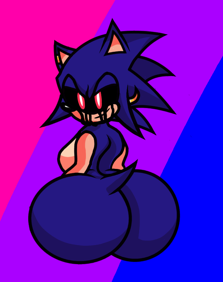 anonymous artist, ass, big ass, big butt, bisexual, bisexual pride colors, black sclera, creepypasta, curse (sonic.exe), female, hedgehog, red eyes, solo, sonic (series), sonic.exe, sonic.exe (series), tail