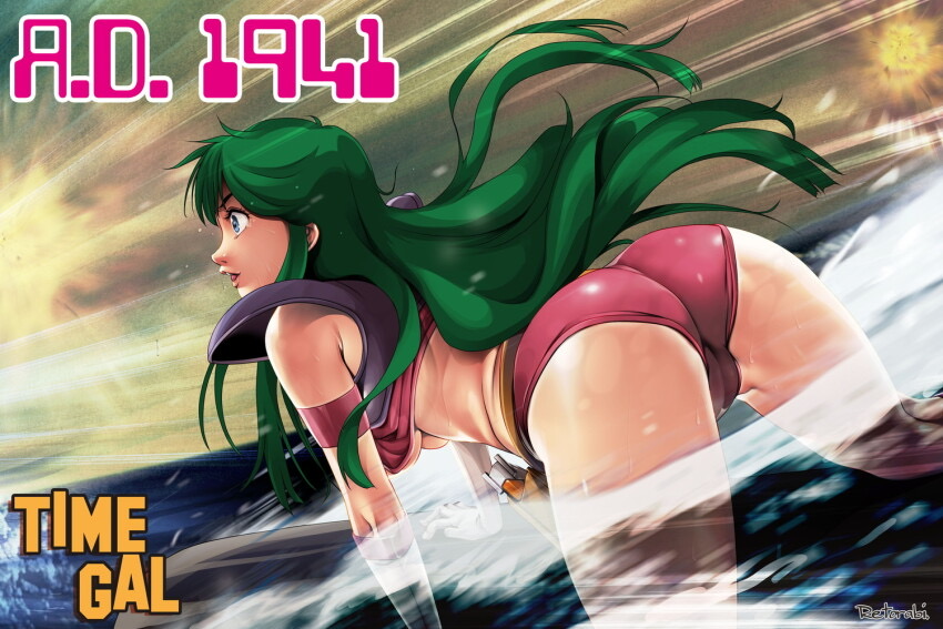 ass ass booty_shorts cameltoe green_hair reika_kirishima retorabi time_gal