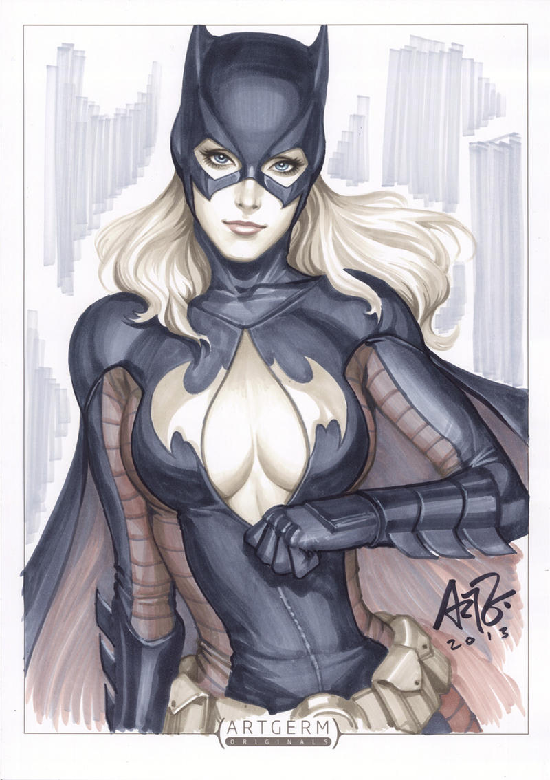 artgerm batgirl batgirl_(stephanie_brown) batman_(series) blonde_hair blue_eyes cleavage cleavage_cutout clothed clothed_female copic_markers dc dc_comics drawing female female_only gloves mask masked masked_female no_bra sketch skin solo solo_female stephanie_brown superhero superheroine unzipped unzipped_bodysuit unzipping unzipping_bodysuit