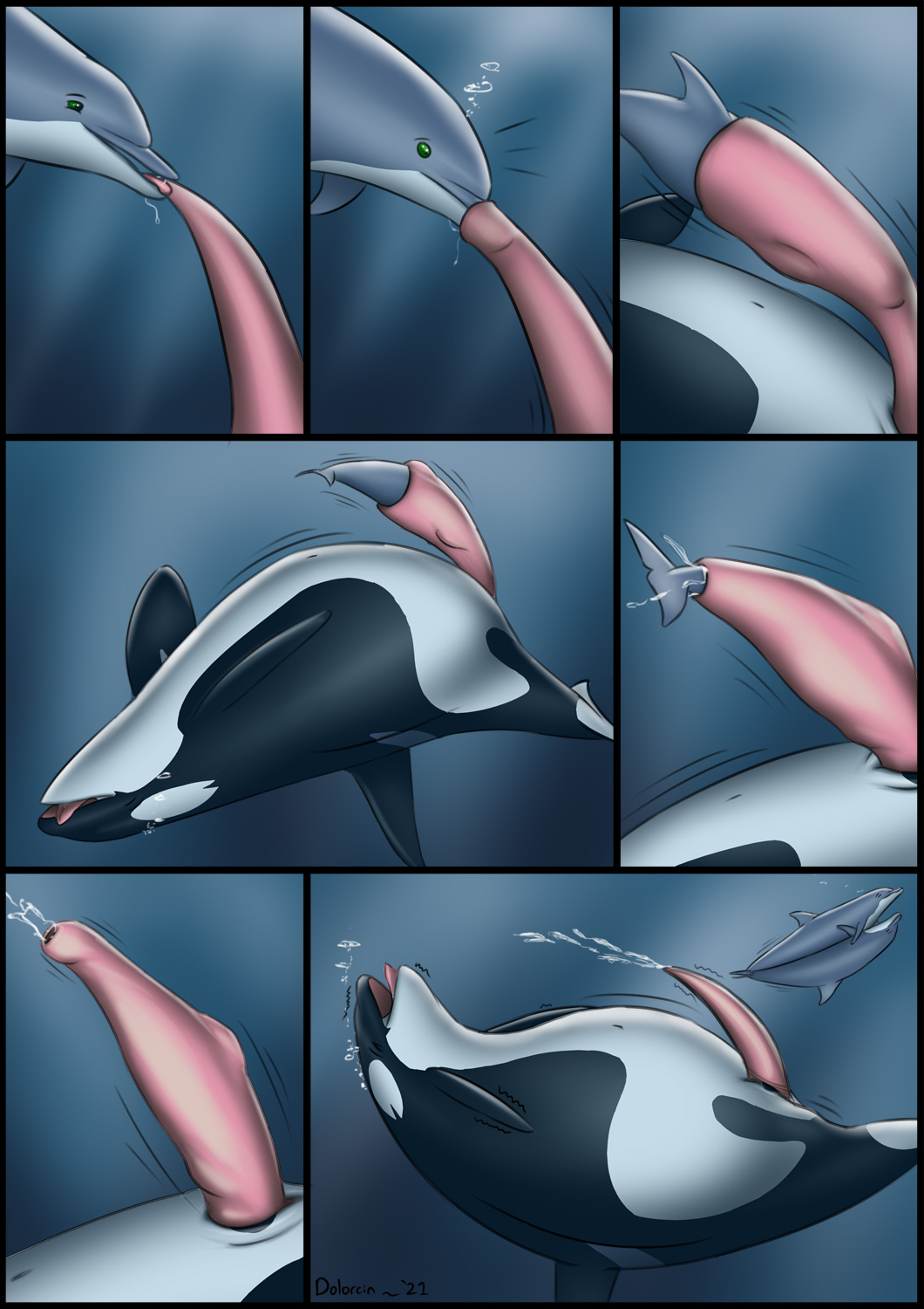 ambiguous_gender ambiguous_prey animal_genitalia animal_penis bodily_fluids bottlenose_dolphin cetacean cetacean_genitalia cetacean_penis cock_vore comic cum cumshot dolorcin dolphin ejaculation erection feral feral_pred feral_prey genital_fluids genitals group hi_res larger_pred licking male male/ambiguous male_pred mammal marine oceanic_dolphin oral orca penile penis penis_lick sex smaller_prey stuffing tapering_penis tongue tongue_out toothed_whale underwater underwater_sex vore water