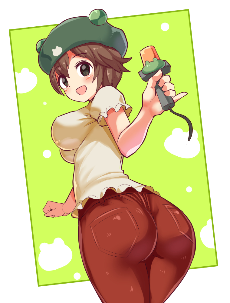 1girls ass big_ass big_breasts blush breasts brown_hair cougar1404 hat mega_man mega_man_battle_network midorikawa_kero pants ribitta tight_pants tight_shirt