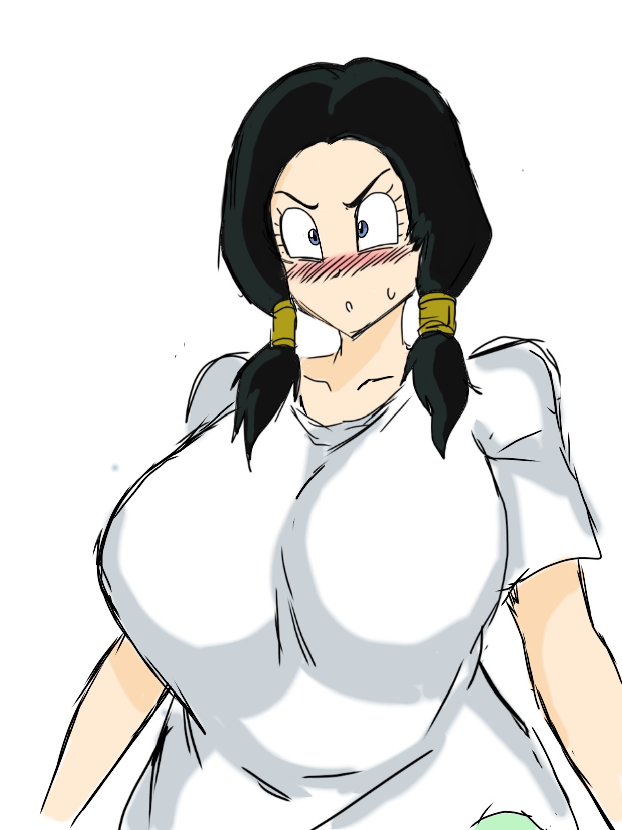2021, black hair, black-haired female, color, dragon ball, dragon ball z, female, momiji (artist), toei animation, videl, white background, white shirt