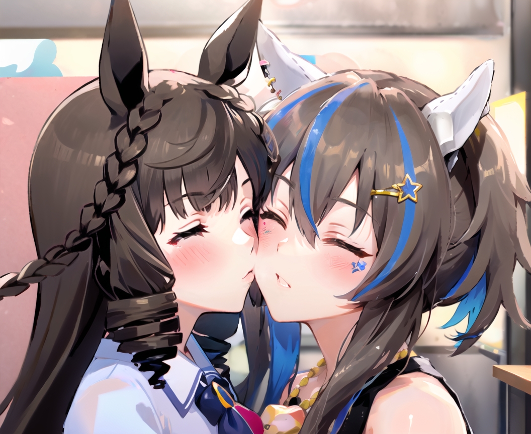 ai_generated animal_ears daiichi_ruby_(umamusume) daitaku_helios_(umamusume) seductive umamusume umamusume_pretty_derby yuri