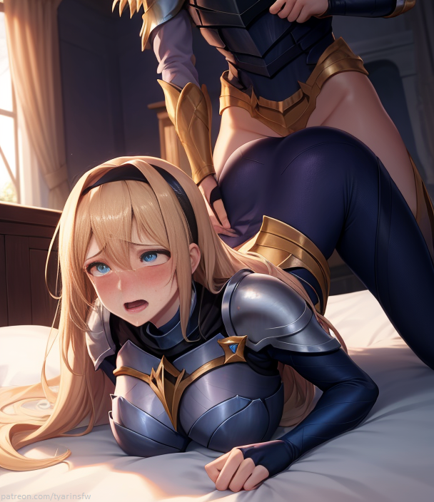 1girls ai_generated areolae back big blonde_hair breasts clothed cum doggy_style erection female hair human in league_of_legends long looking luxanna_crownguard penetration penis pussy style vaginal_penetration