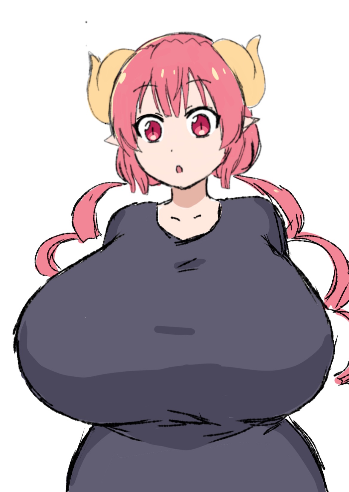 breasts, clothed, female, female only, huge breasts, ilulu (dragon maid), kobayashi-san chi no maidragon, miss kobayashi's dragon maid, momiji (artist), pink hair, solo female, white background