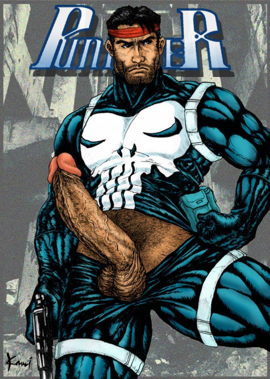 1boy erection frank_castle gun kamui_jack male male_only marvel penis pinup punisher skull solo stubble tagme the_punisher uncensored uniform veiny_penis yaoi