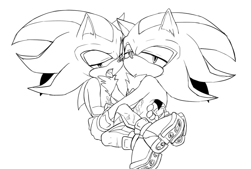 cum feral fur gay gloves hedgehog line_art male male_only mephiles_the_dark monochrome multiple_males nude shadow_the_hedgehog shoes side_view sonic_(series) tagme yaoi