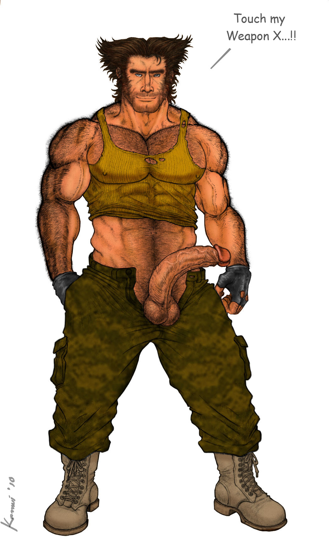 1boy 2010 boner clothing erection front_view huge_muscles human james_howlett kamui_jack male male_only marvel marvel_comics muscular_male mutant pants partially_clothed penis solo standing tagme wolverine_(x-men) x-men yaoi