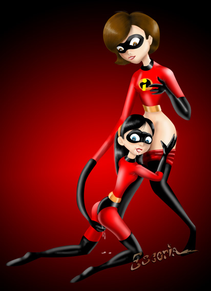 2girls disney elastic elastigirl escoria female female_only helen_parr incest milf mother_and_daughter multiple_girls pixar straight_hair teenager the_incredibles violet_parr yuri