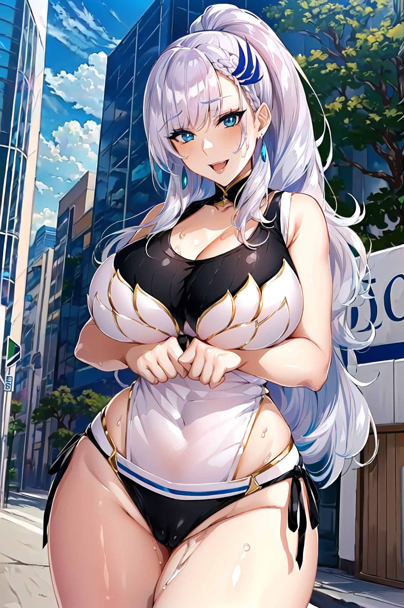 1girls, ai generated, breasts, curvaceous, curvy body, curvy female, curvy figure, female, female focus, female only, highres, hololive, hololive indonesia, hololive indonesia holoro, huge breasts, long hair, looking at viewer, pavolia reine, ponytail, solo female, stable diffusion, virtual youtuber