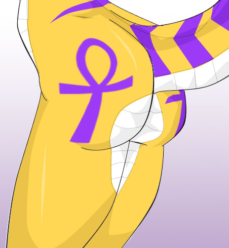 2011 ankh anthro ass belly_scales cobra digital_media_(artwork) female gradient_background justathereptile low_res markings nude purple_markings raised_tail reptile scales scalie simple_background snake solo tail tattoo vala_(justathereptile) yellow_body yellow_scales yellow_skin