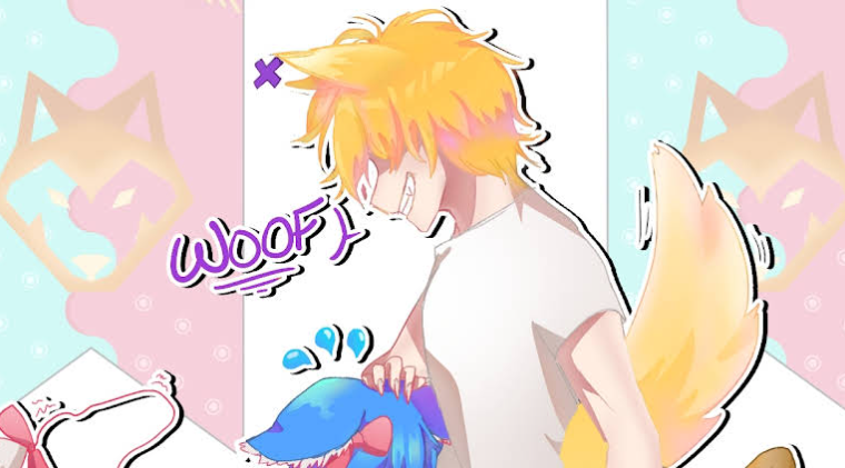 animal_ears animal_tail blowjob blue_hair chessivt hand_on_head kendomurft latam_virtual_youtuber owozu smile smiling virtual_youtuber vtuber vtuberfanart yellow_hair