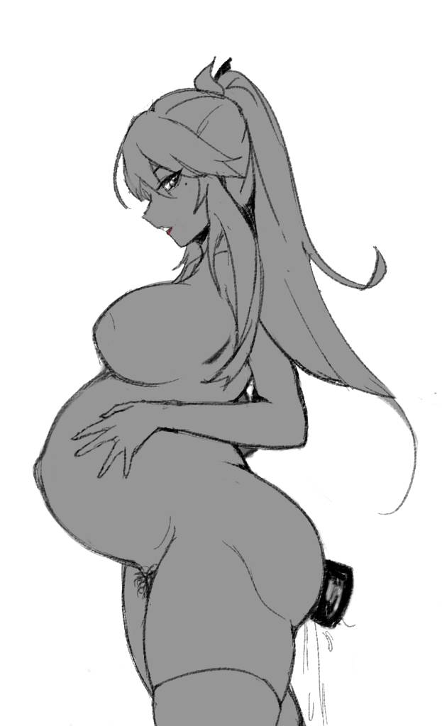 1boy, 1girls, ass, big ass, big breasts, big thighs, breasts, clothing, completely nude, disembodied penis, female, fszer0, horsecock, huge ass, huge thighs, large ass, long hair, male, mole, mole under eye, nude, nude female, penis, pregnant, pregnant belly, pregnant female, pubic hair, solo, solo female, thick thighs, thighhighs, thighs