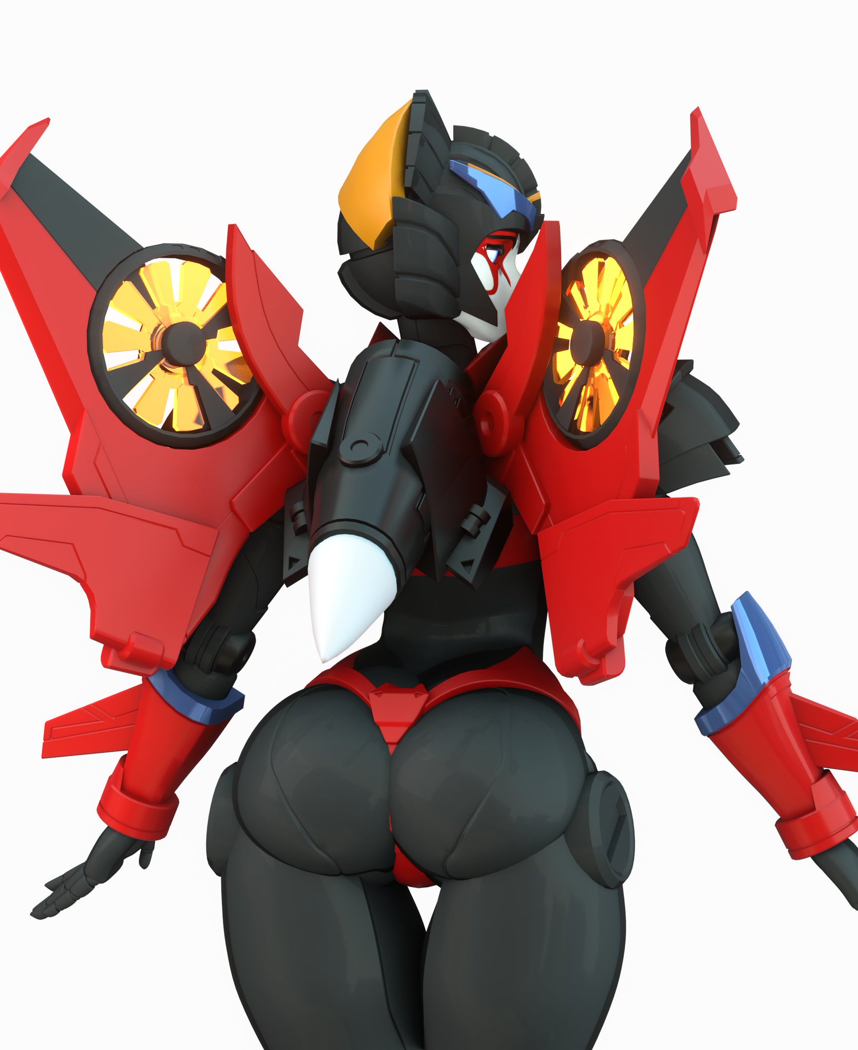 1girls, 3d, 3d (artwork), alien, alien girl, alien humanoid, alternate angle, armor, armored female, ass, autobot, big ass, big butt, curvaceous, curvy, curvy female, curvy figure, cybertronian, female, female autobots, female only, gynoid, hasbro, hourglass figure, humanoid, idw comics, idw publishing, looking back, multicolored body, pose, posing, rear view, simple background, skimpy armor, slim waist, thick thighs, thin waist, transformers, trawert, white background, wide hips, windblade, wings