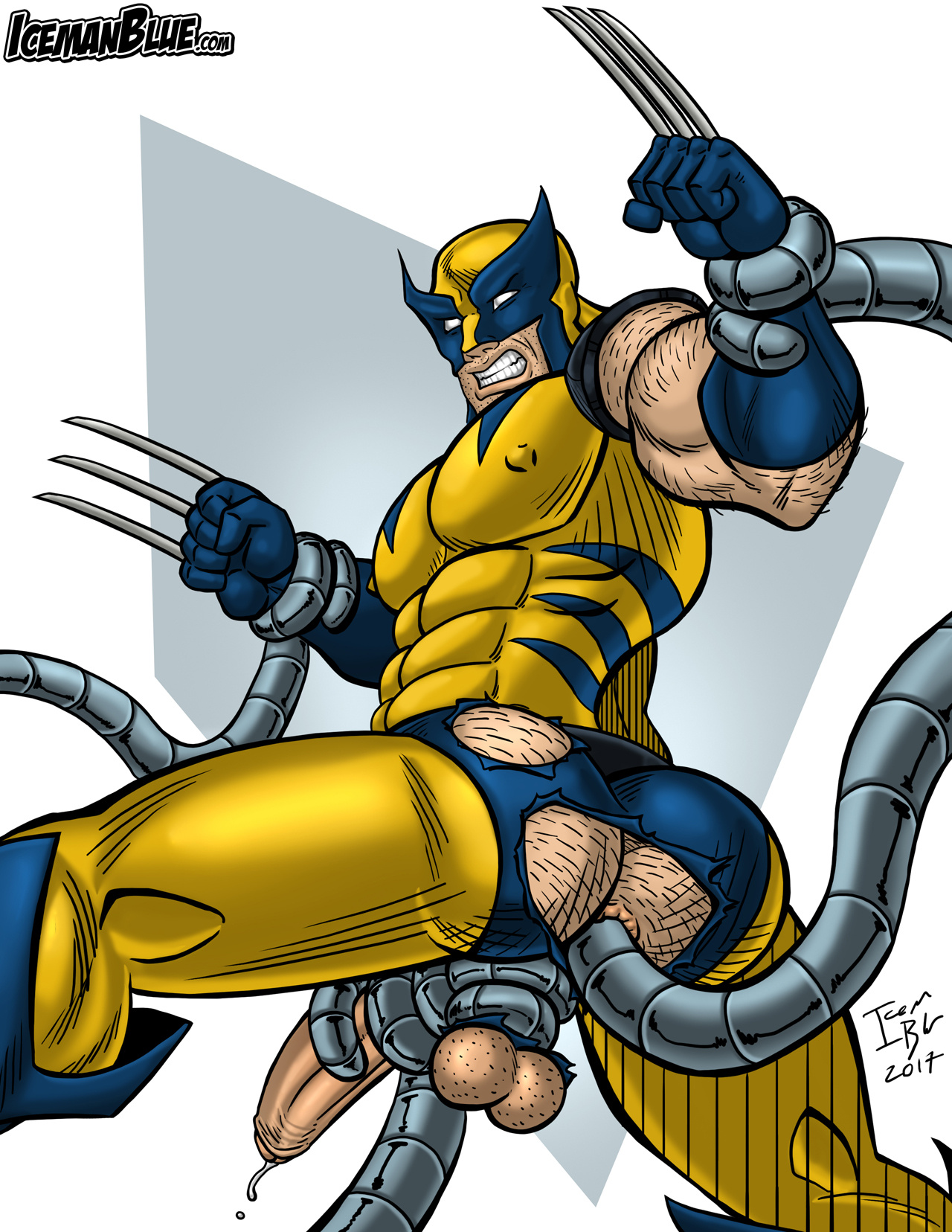 1boy, abs, ass, balls, bara, biceps, boner, erection, gay, hi res, icemanblue, male, male only, marvel, marvel cinematic universe, marvel comics, muscles, muscular, muscular male, partially clothed, penetration, penis, precum, ripped clothing, ripped pants, sex, solo, solo focus, tentacle, tentacle on male, tentacle penetration, tentacle sex, wolverine (x-men), x-men, yaoi
