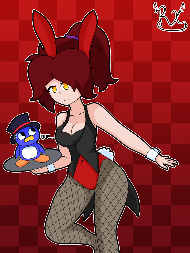 1girls bunny_ears bunny_tail bunnysuit cherry_(superpoly) female_only happy holding_object k3iberx penguin ponytail posing red_bunnysuit roblox roblox_game self_upload superpoly tagme worried_expression