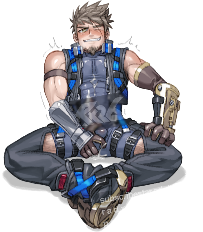 1boy aged_up bara black_bodysuit blue_shirt blur_censor blush bodysuit bracer bulge censored chest_belt clothing_cutout covered_abs covered_penis cum cum_in_clothes cum_on_body cum_on_boy cum_on_pectorals cum_through_clothes erection erection_under_clothes facial_hair full_body goatee heart heart-shaped_pupils heavily_censored leg_belt light_brown_hair looking_at_viewer male_focus male_only masturbation masturbation_through_clothes muscular muscular_male one_eye_covered paid_reward_available pectorals radx26 rex_(xenoblade) scar scar_across_eye shirt shoes short_hair sitting solo spiked_hair spread_legs stubble symbol-shaped_pupils thigh_cutout trembling xenoblade_chronicles_(series) xenoblade_chronicles_3