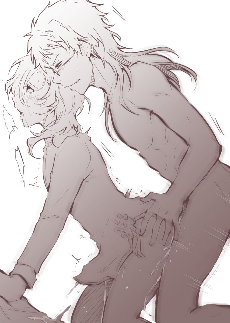 2boys, ahe gao, anal penetration, bungo stray dogs, bungou stray dogs, chuuya nakahara, clothed male nude male, crying with eyes open, femboy, gay, glasses, kunikida doppo, long hair, male, male on femboy, male only, male/male, no visible genitalia, pichi, sex, skinny, slim, tears, yaoi