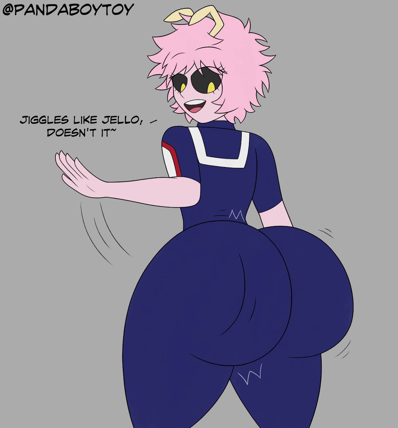 1girls 5_fingers ass big_ass black_sclera bragging bubble_butt female huge_ass jiggle jiggling jiggling_ass looking_back mina_ashido my_hero_academia pandaboytoy pink_body pink_hair pink_skin slapping_ass slapping_butt slapping_own_ass smacking_ass smacking_own_ass spanking spanking_ass spanking_own_ass superheroine text thick_thighs yellow_eyes