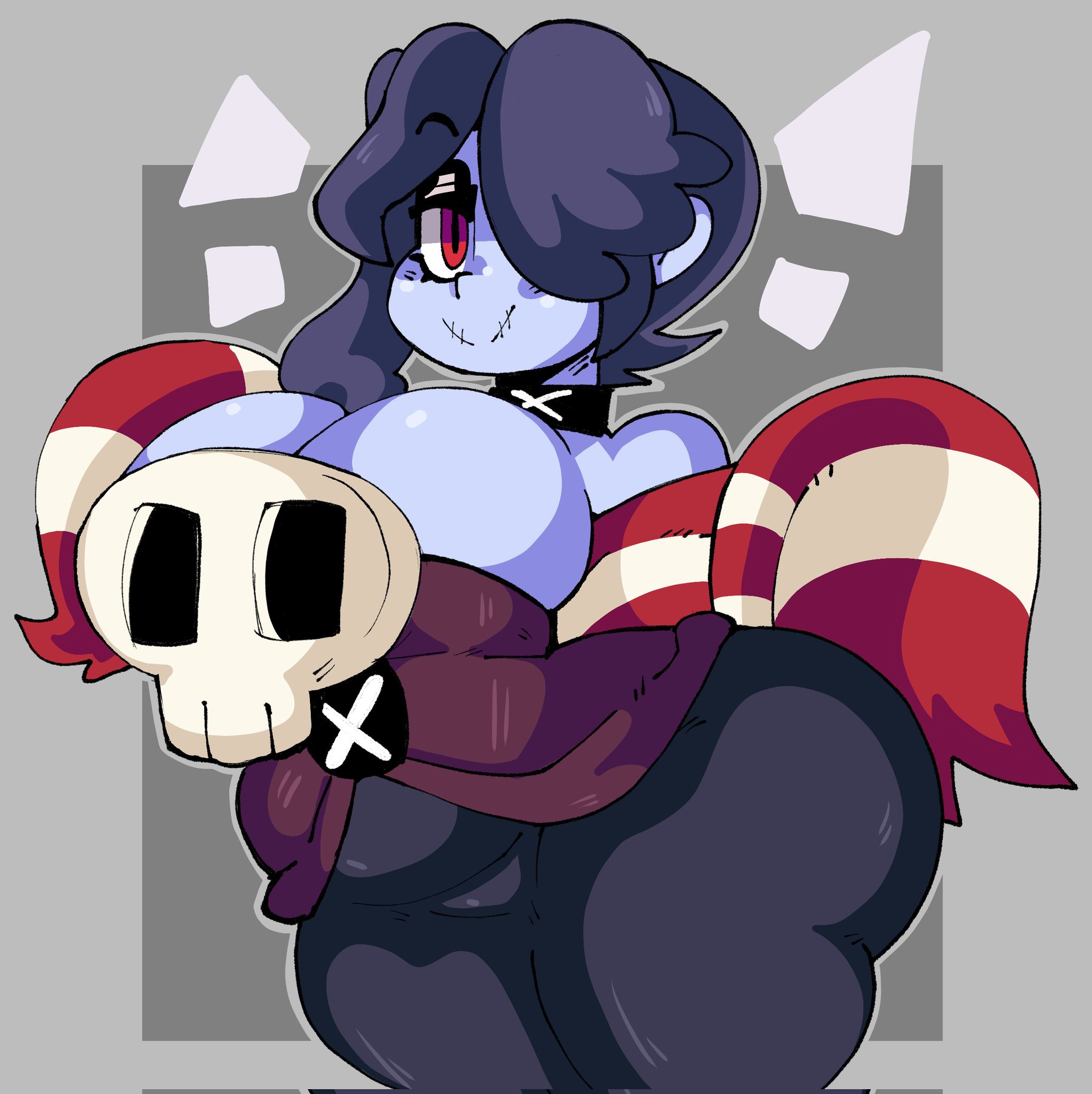 alternate breast size, big breasts, breasts, dork boi, female, large breasts, lewd dorky, skullgirls, squigly, thick thighs, wide hips