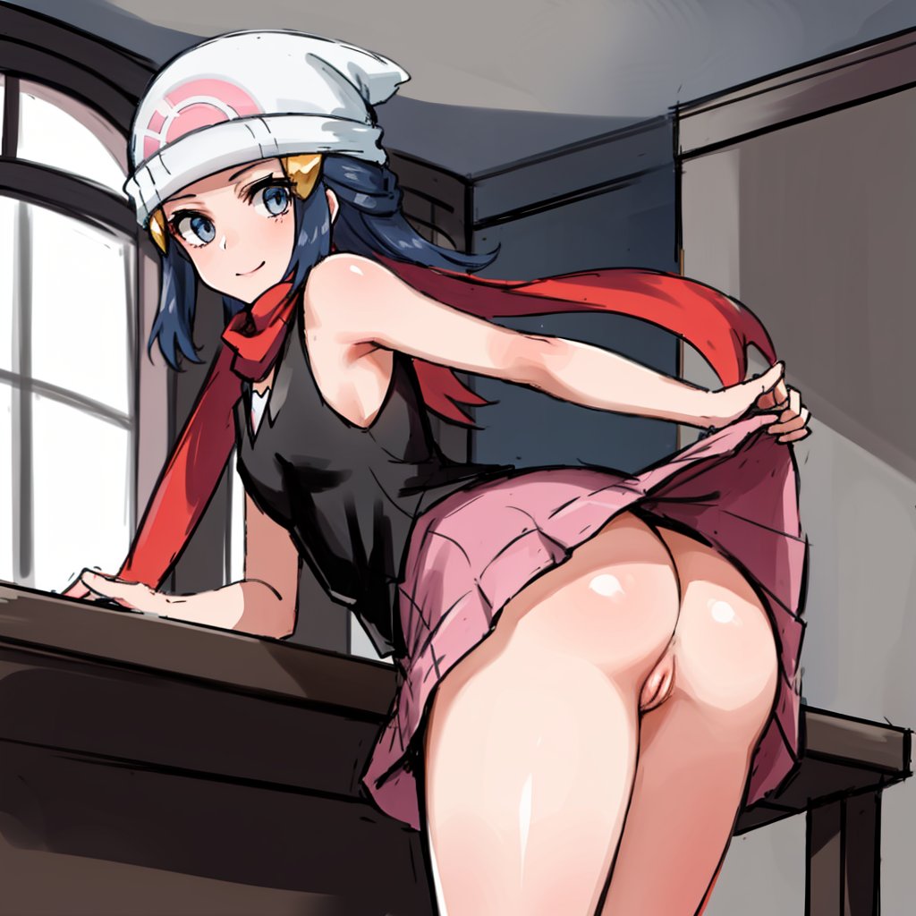 1girls, ai generated, dawn (pokemon), female, from behind, leukocrisp, no panties, pokemon, pussy