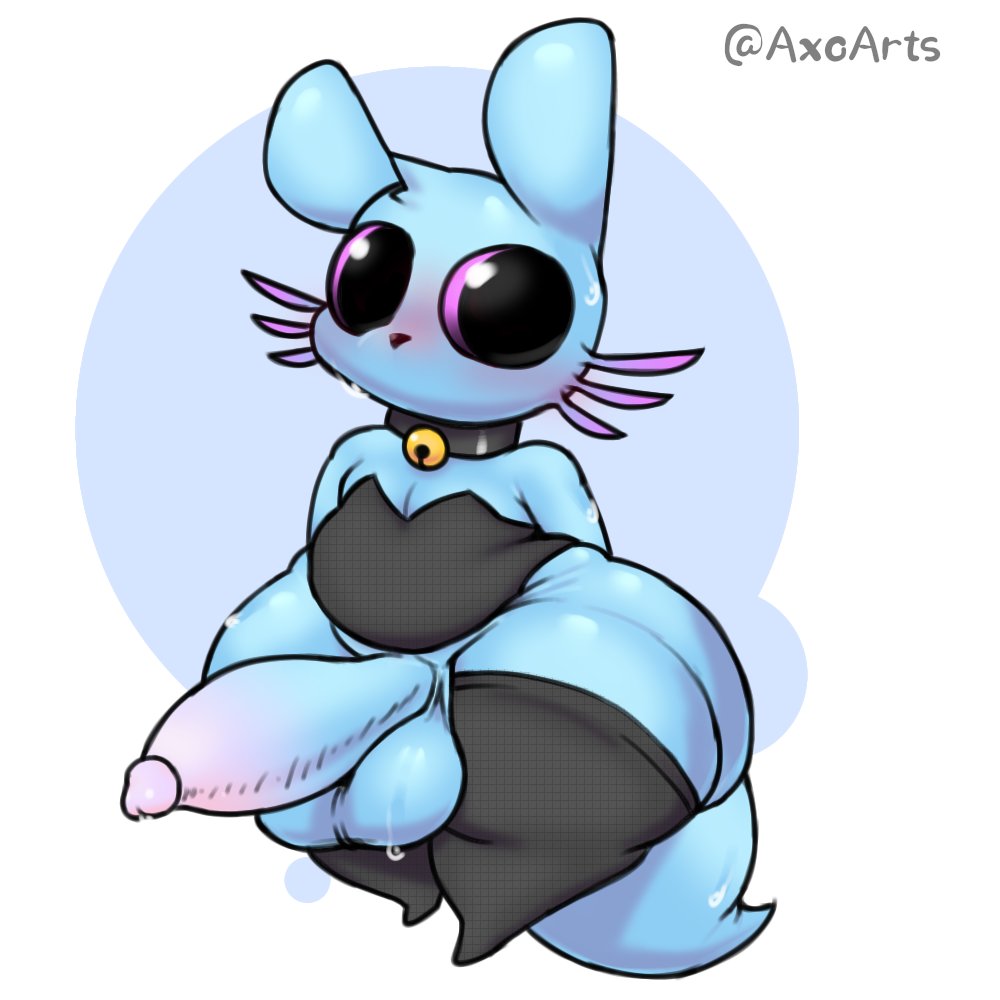 anthro, ass, axoarts, balls, big ass, big penis, blush, clothing, collar, crossdressing, erection, femboy, girly, huge ass, male, non-human, penis, rain world, rivulet (rain world), shortstack, slugcat, tagme, thick thighs, wide hips