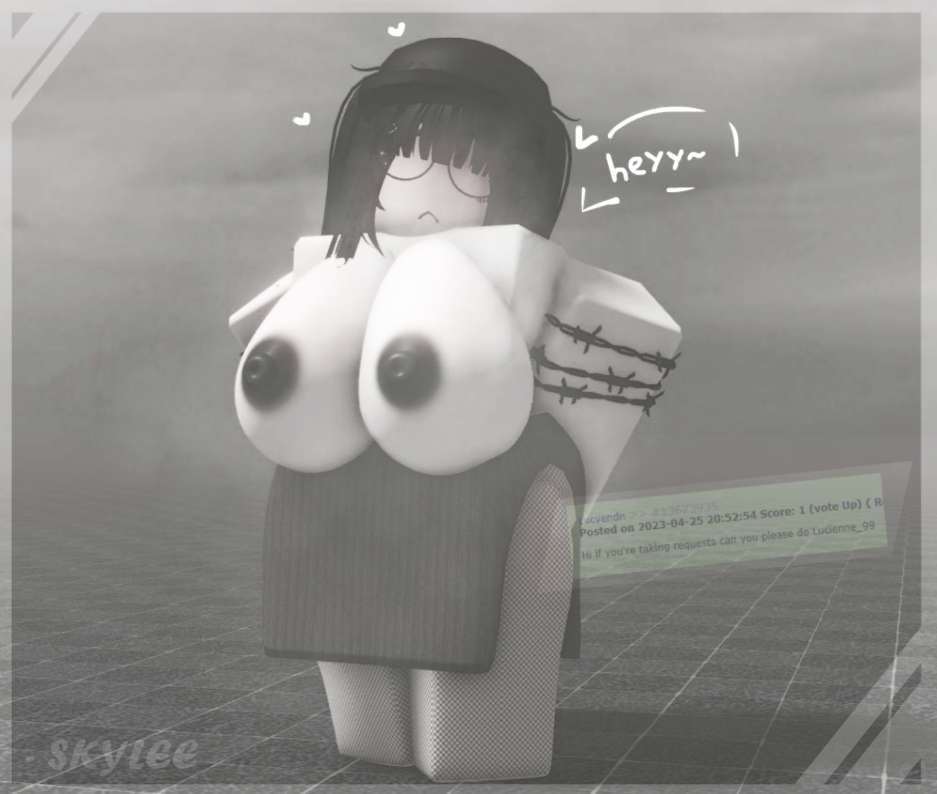 1girls, 3d, ass, baseplate, big ass, black hair, black nipples, blush, breasts, clothed, dominant female, emo, exposed breasts, female, female focus, female only, heart, huge breasts, mask, no eyes, request, roblox, roblox avatar, robloxian, self upload, skyrbx, steaming body, steamy breath, white body, white skin
