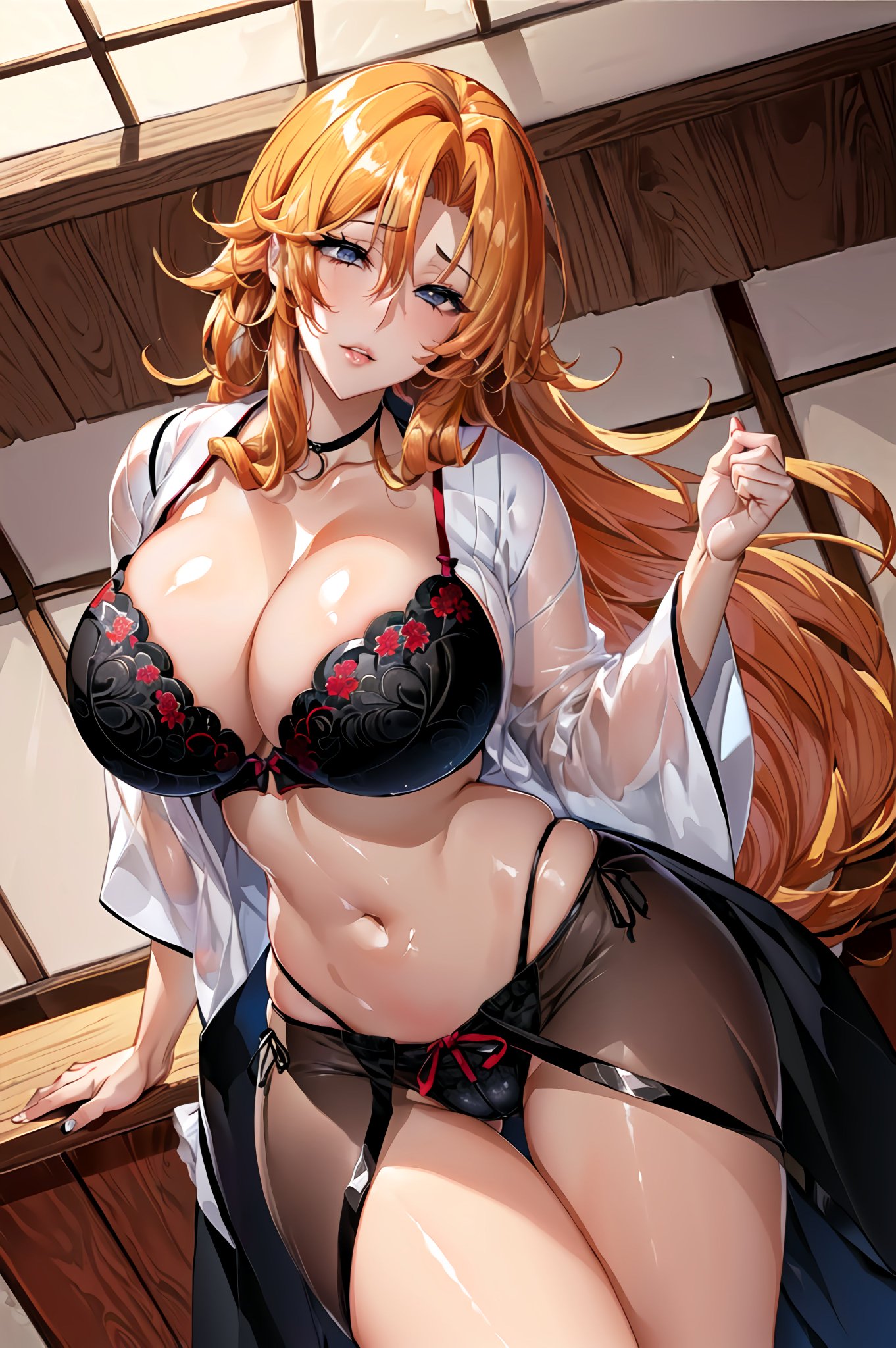 1girls, ai generated, bleach, breasts, curvaceous, curvy body, curvy female, female, female focus, female only, huge breasts, long hair, matsumoto rangiku, mature female, milf, mommy, orange hair, solo female, solo focus, stable diffusion, voluptuous, voluptuous female