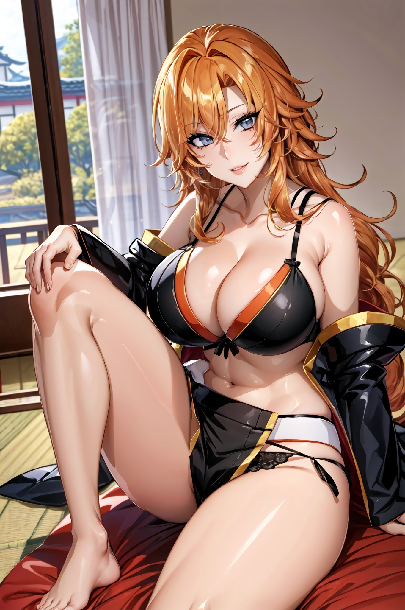 1girls, ai generated, bleach, breasts, curvaceous, curvy body, curvy figure, female, female focus, female only, huge breasts, long hair, matsumoto rangiku, mature female, orange hair, solo female, solo focus, stable diffusion, voluptuous, voluptuous female
