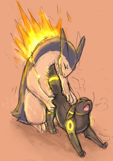 eeveelution fur furry_ears furry_tail nintendo pokemon pokemon_(species) proximity straight_hair tail typhlosion umbreon